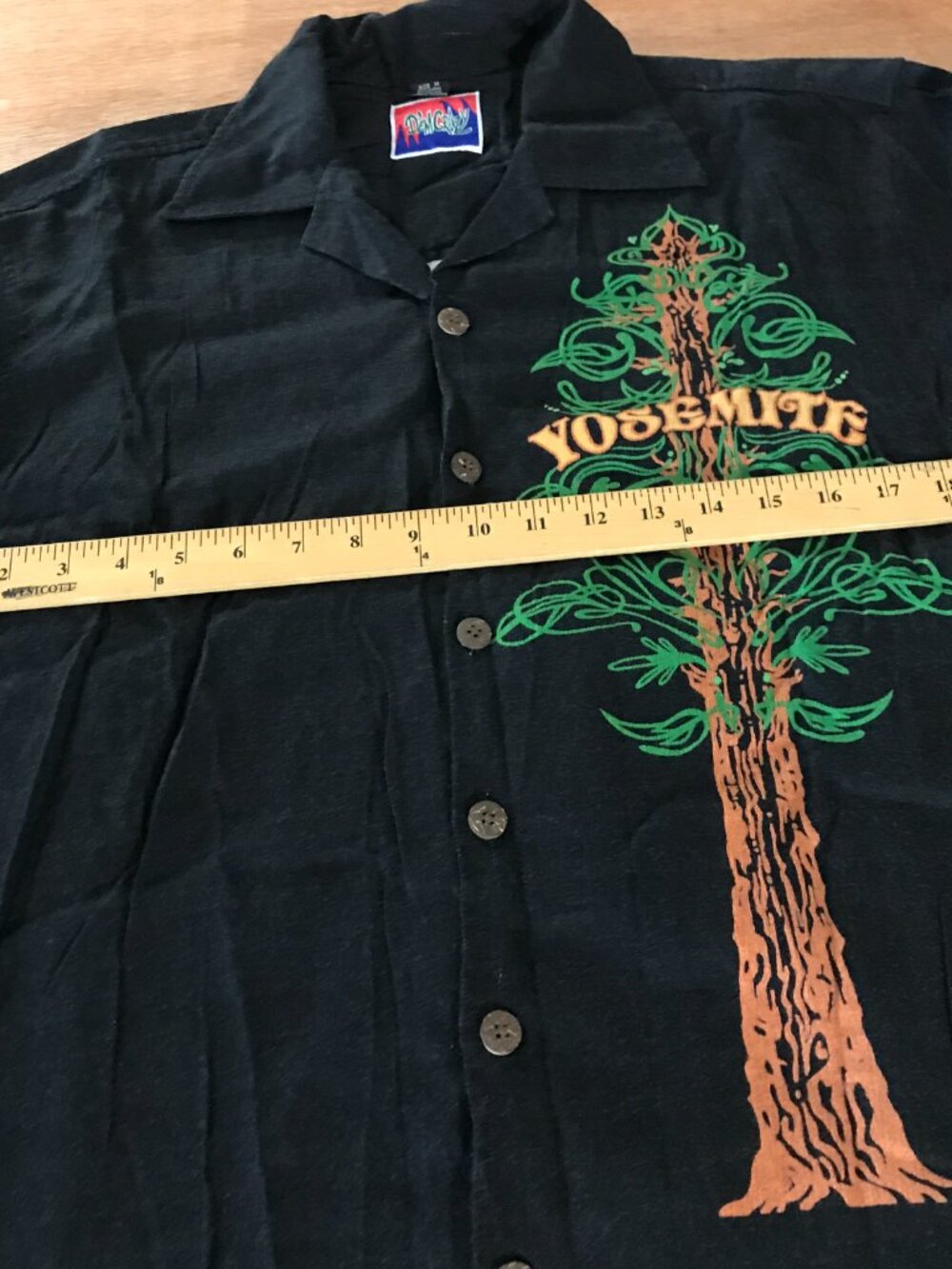 D'em Crazy Shirt Men M Green Yosemite Tree Button Up Short Sleeve Collared 19008 - Picture 7 of 10